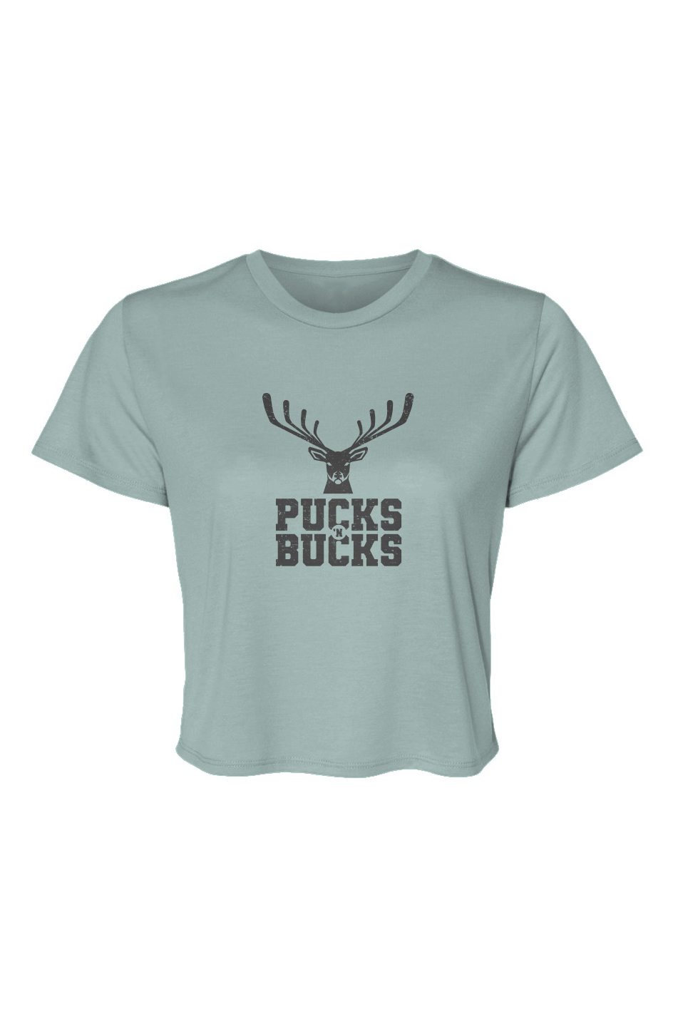 Barn Beauty Pucks N Bucks Cropped Tee Dusty Blue | Barn Garb Hockey Threads
