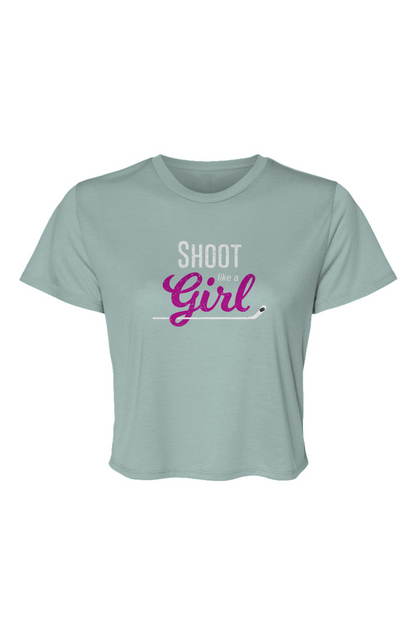 Barn Beauty Shoot Like A Girl Cropped Tee Dusty Blue | Barn Garb Hockey Threads