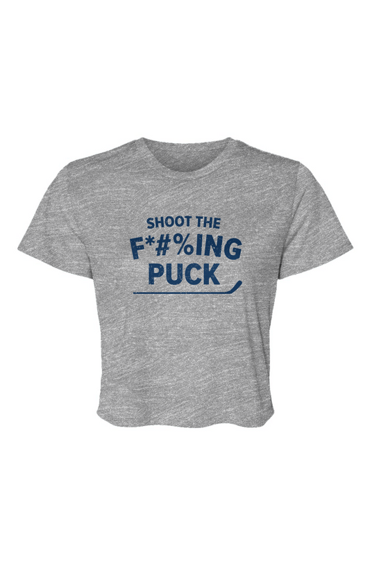 Barn Beauty Shoot the F*#%ing Puck Cropped Tee Grey | Barn Garb Hockey Threads