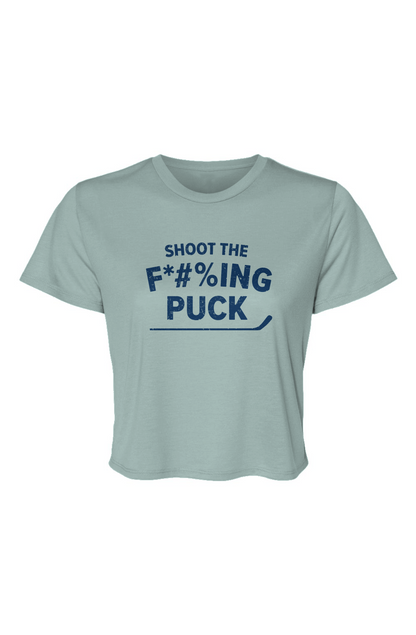 Barn Beauty Shoot the F*#%ing Puck Cropped Tee Ice Blue | Barn Garb Hockey Threads