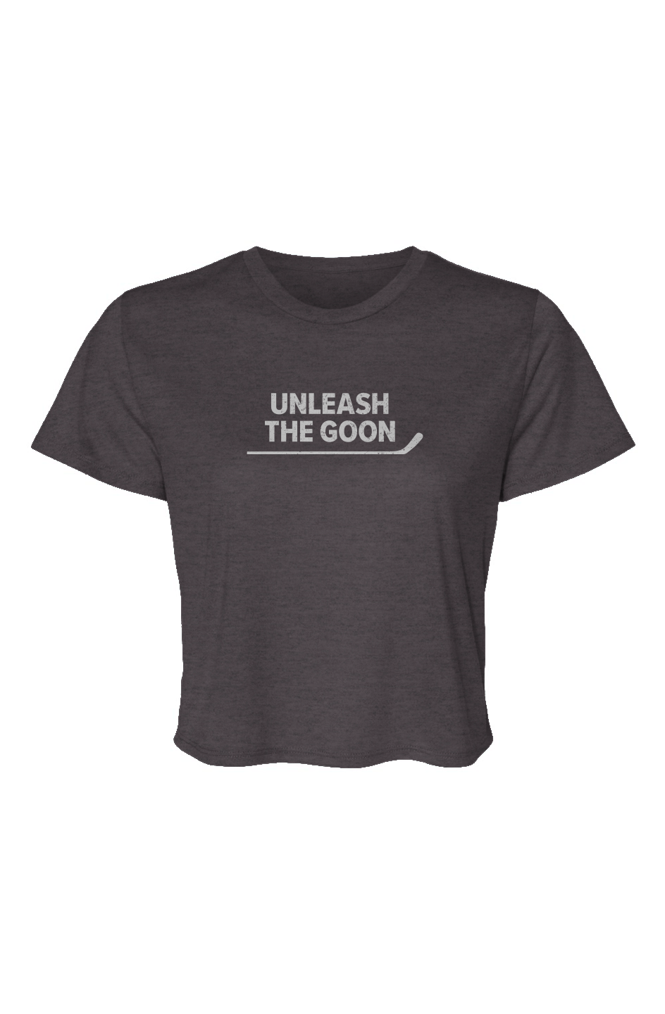 Barn Beauty Unleash the Goon Cropped Tee Charcoal | Barn Garb Hockey Threads