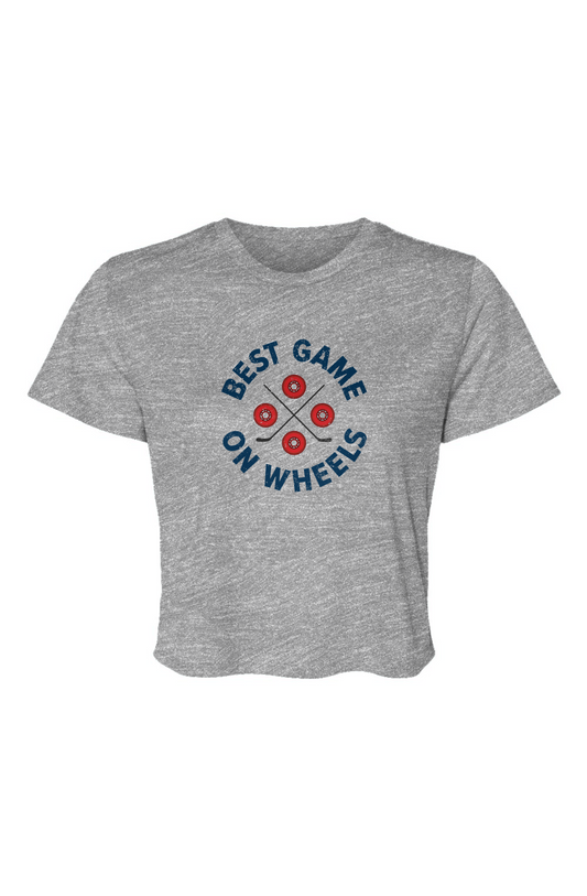 Barn Beauty Wheels and Sticks Cropped Tee Grey | Barn Garb Hockey Threads