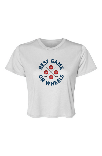 Barn Beauty Wheels and Sticks Cropped Tee White | Barn Garb Hockey Threads