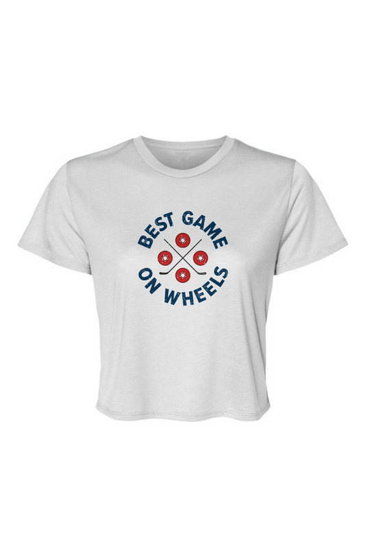 Barn Beauty Wheels and Sticks Cropped Tee White | Barn Garb Hockey Threads