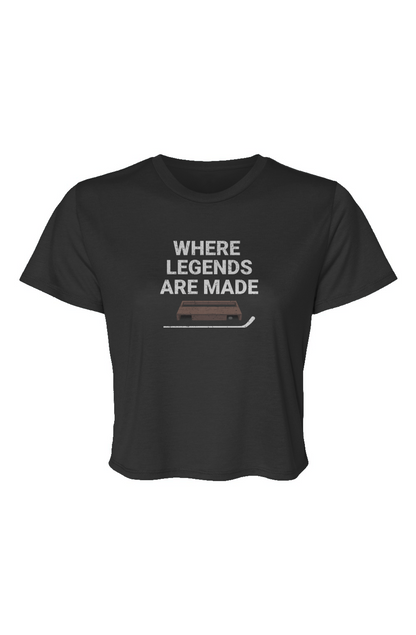 Barn Beauty Where Legends Are Made Flowy Cropped Tee Black | Barn Garb Hockey Threads