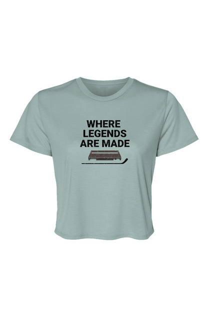Barn Beauty Where Legends Are Made Flowy Cropped Tee Blue | Barn Garb Hockey Threads