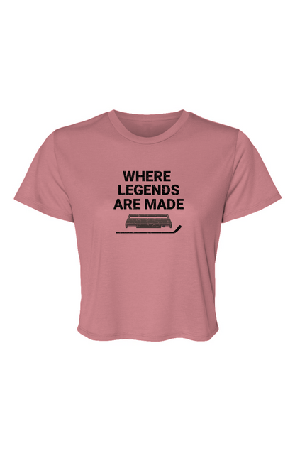 Barn Beauty Where Legends Are Made Flowy Cropped Tee Pink | Barn Garb Hockey Threads