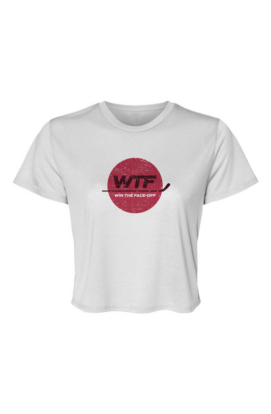 Barn Beauty Win the Faceoff Flowy Cropped Tee White | Barn Garb Hockey Threads