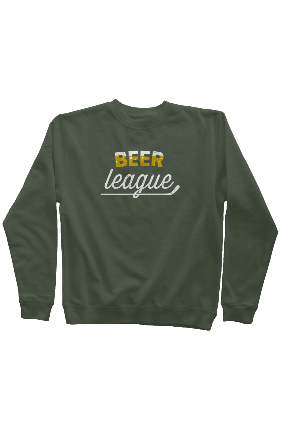 Beer League Rinkside Crewneck Sweatshirt Military Green | Barn Garb Hockey Threads