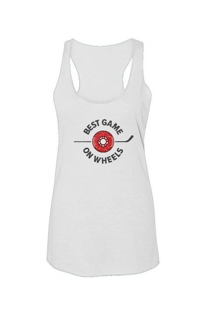 Best Game on Wheels Racerback Barn Tank White | Barn Garb Hockey Threads