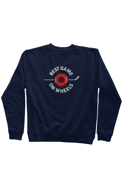 Best Game on Wheels Rinkside Crewneck Sweatshirt Navy Blue | Barn Garb Hockey Threads
