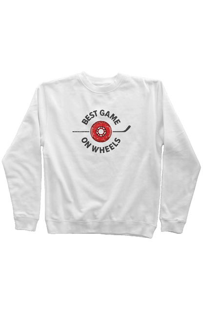 Best Game on Wheels Rinkside Crewneck Sweatshirt White | Barn Garb Hockey Threads
