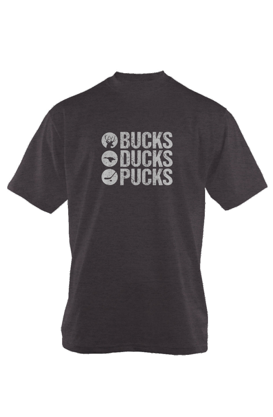 Bucks Ducks Pucks 90s Throwback Tee Charcoal Heather | Barn Garb Hockey Threads
