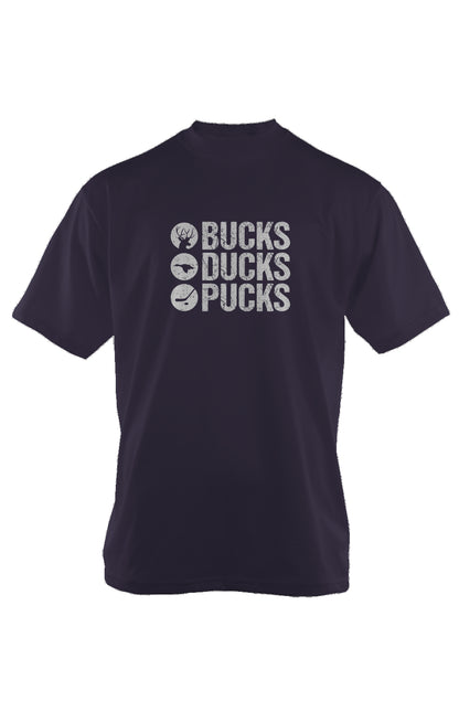 Bucks Ducks Pucks 90s Throwback Tee Navy Blue | Barn Garb Hockey Threads