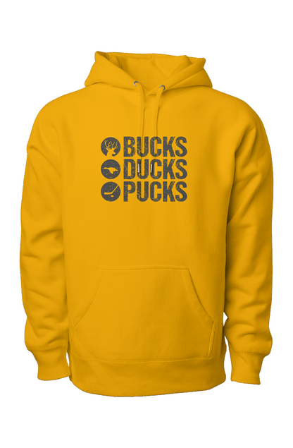 Bucks Ducks Pucks Legend Heavyweight Hoodie Gold | Barn Garb Hockey Threads