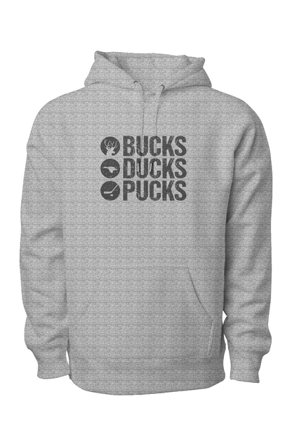 Bucks Ducks Pucks Legend Heavyweight Hoodie Grey | Barn Garb Hockey Threads