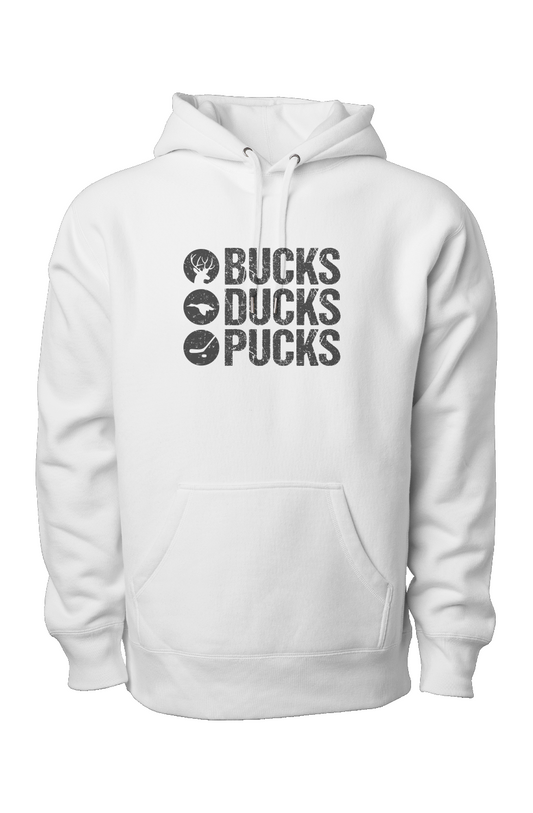 Bucks Ducks Pucks Legend Heavyweight Hoodie White | Barn Garb Hockey Threads