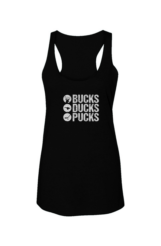 Bucks Ducks Pucks Racerback Barn Tank Black | Barn Garb Hockey Threads