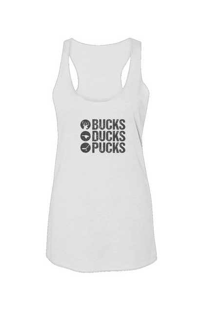 Bucks Ducks Pucks Racerback Barn Tank White | Barn Garb Hockey Threads