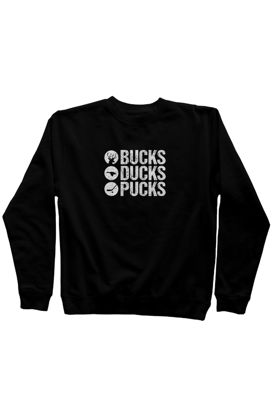 Bucks Ducks Pucks Rinkside Crewneck Sweatshirt Black | Barn Garb Hockey Threads