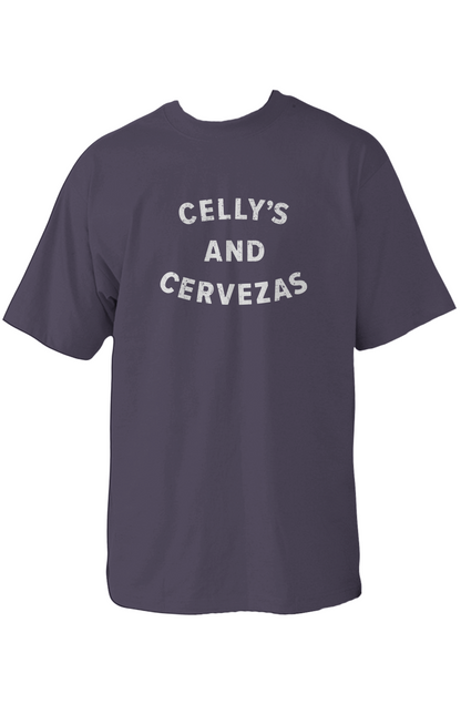 Celly's and Cervezas 90s Throwback Tee Navy Blue | Barn Garb Hockey Threads