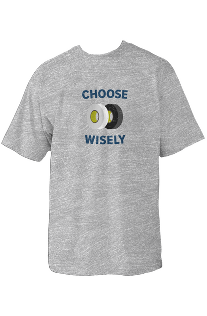 Choose Wisely 90s Throwback Tee Grey | Barn Garb Hockey Threads