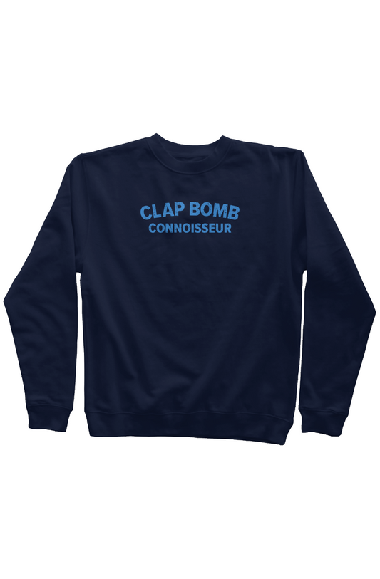 Clap Bomb Connoisseur Rinkside Crewneck Sweatshirt Navy Blue | Barn Garb Hockey Threads