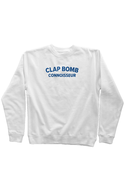 Clap Bomb Connoisseur Rinkside Crewneck Sweatshirt White | Barn Garb Hockey Threads