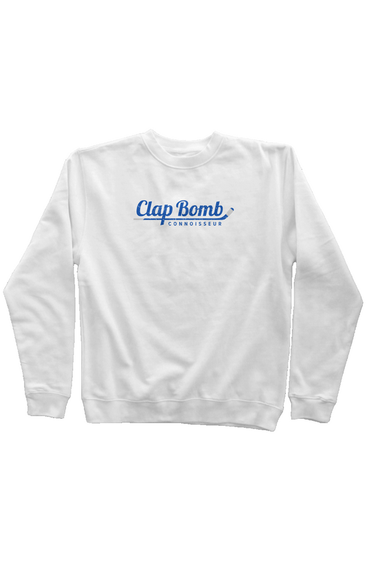 Clap Bomb Connoisseur Stick Rinkside Crewneck Sweatshirt White | Barn Garb Hockey Threads