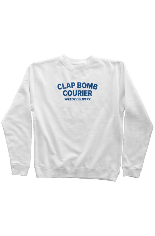 Clap Bomb Courier Rinkside Crewneck Sweatshirt White | Barn Garb Hockey Threads