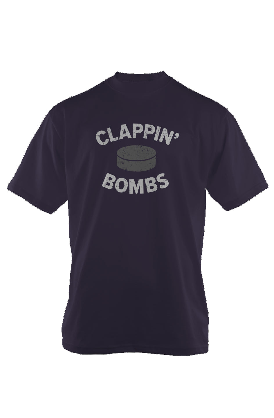 Clappin' Bombs Puck 90s Throwback Tee Navy Blue | Barn Garb Hockey Threads