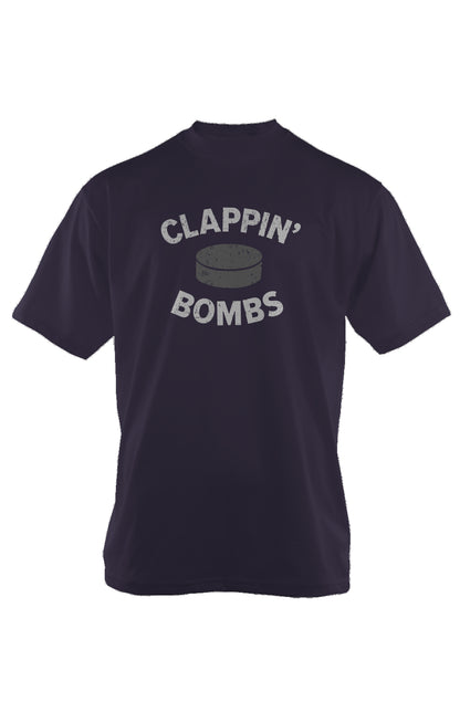 Clappin' Bombs Puck 90s Throwback Tee Navy Blue | Barn Garb Hockey Threads