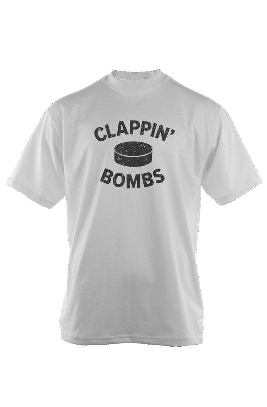 Clappin' Bombs Puck 90s Throwback Tee White | Barn Garb Hockey Threads