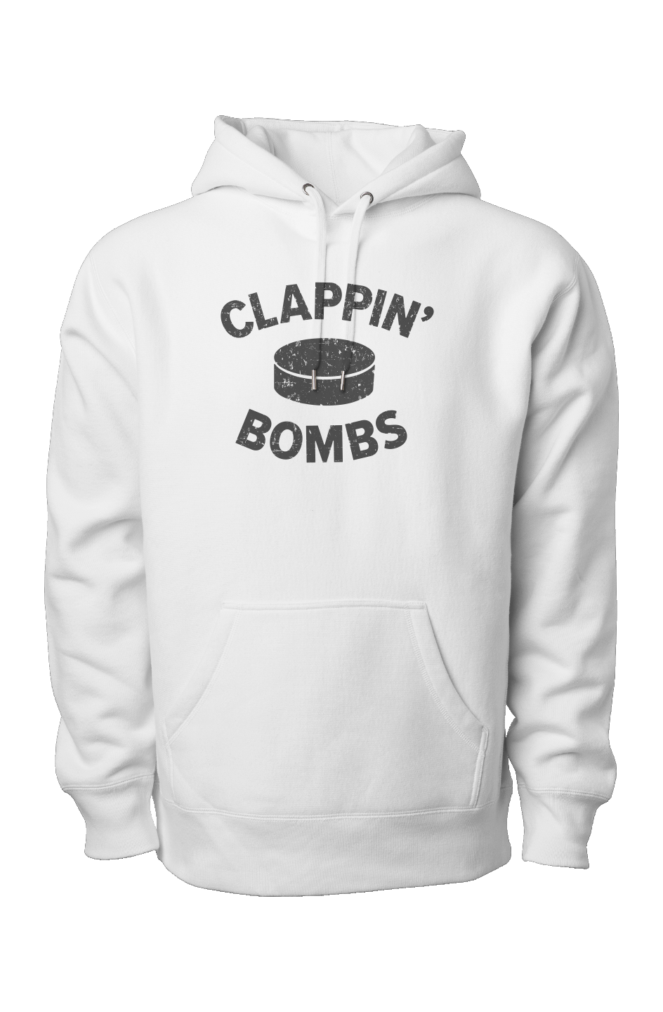 Clappin' Bombs Puck Legend Heavyweight Hoodie White | Barn Garb Hockey Threads