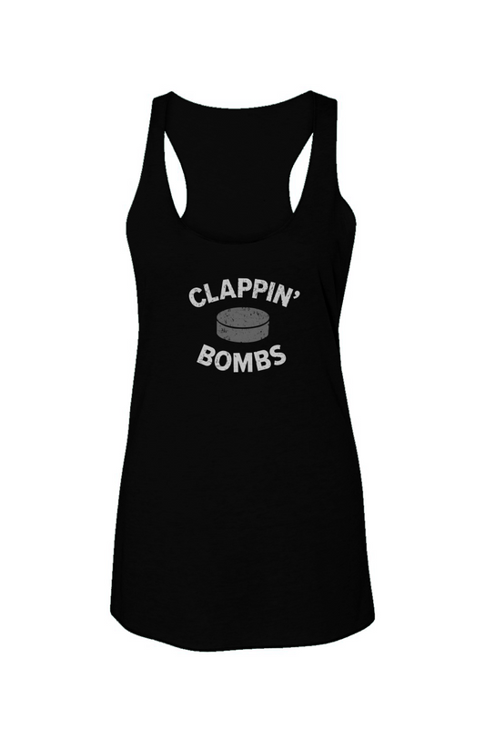 Clappin' Bombs Puck Racerback Barn Tank Black | Barn Garb Hockey Threads