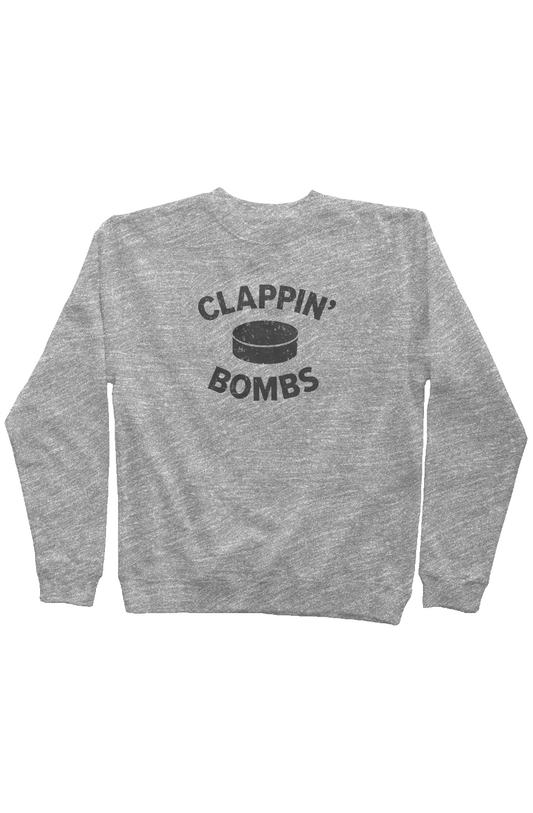 Clappin' Bombs Puck Rinkside Crewneck Sweatshirt Grey | Barn Garb Hockey Threads