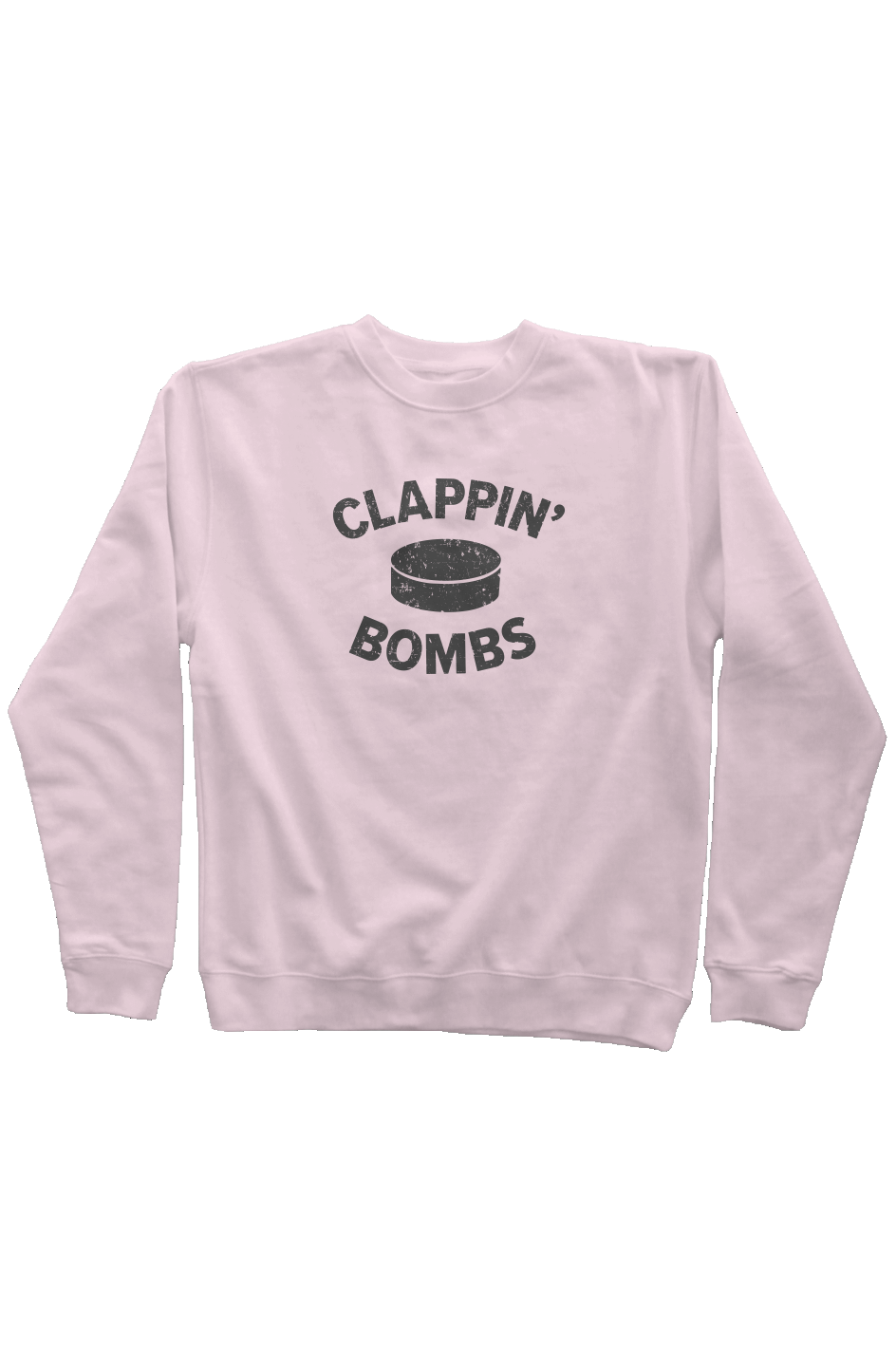 Clappin' Bombs Puck Rinkside Crewneck Sweatshirt Pink | Barn Garb Hockey Threads
