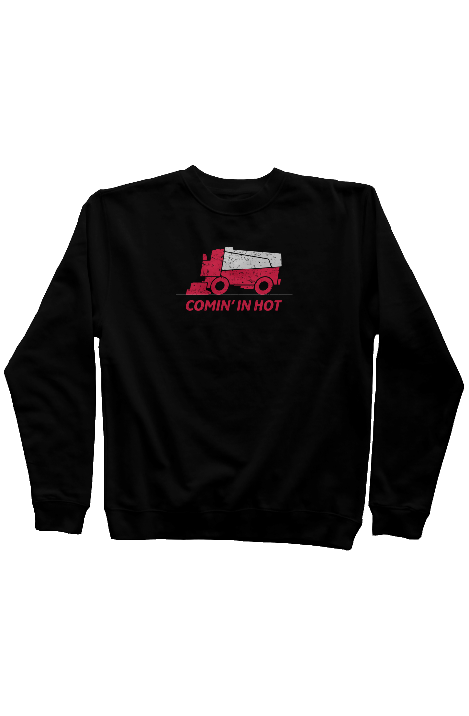 Comin' in Hot Rinkside Crewneck Sweatshirt Black | Barn Garb Hockey Threads