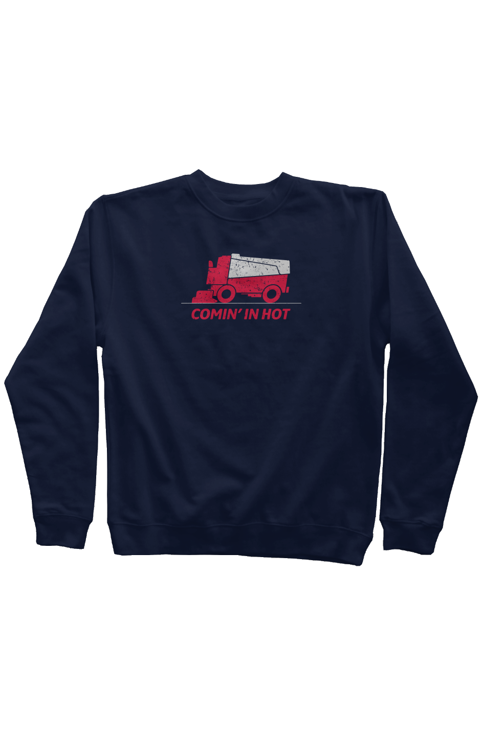 Comin' in Hot Rinkside Crewneck Sweatshirt Navy Blue | Barn Garb Hockey Threads