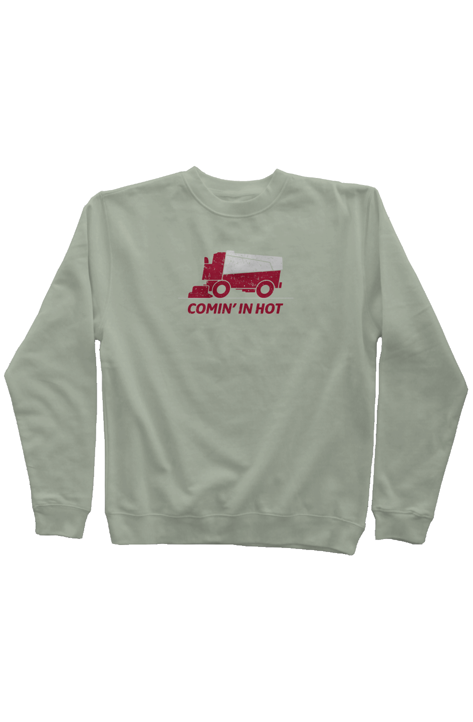 Comin' in Hot Rinkside Crewneck Sweatshirt Sage | Barn Garb Hockey Threads