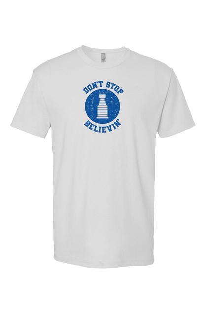 Don't Stop Believin' Breakaway Performance Tee White | Barn Garb Hockey Threads