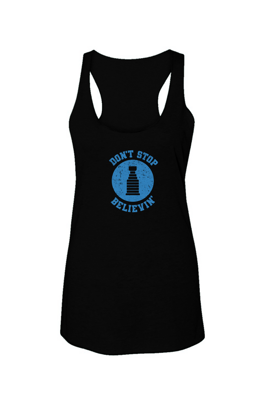 Don't Stop Believin' Racerback Barn Tank Black | Barn Garb Hockey Threads