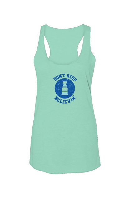 Don't Stop Believin' Racerback Barn Tank Mint | Barn Garb Hockey Threads