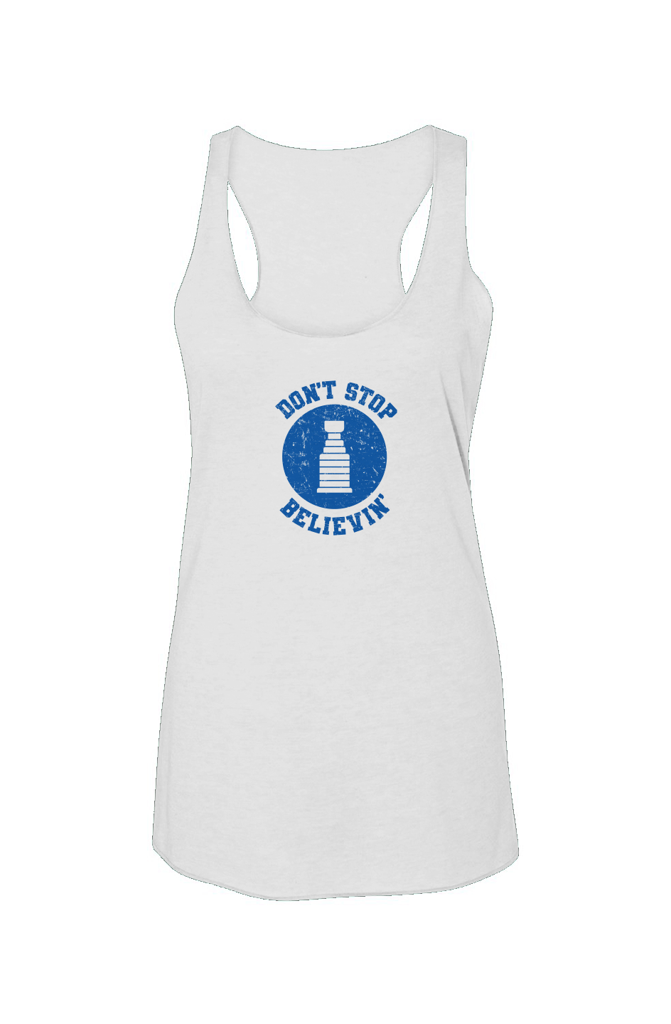 Don't Stop Believin' Racerback Barn Tank White | Barn Garb Hockey Threads
