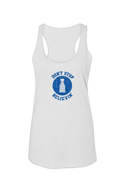 Don't Stop Believin' Racerback Barn Tank White | Barn Garb Hockey Threads
