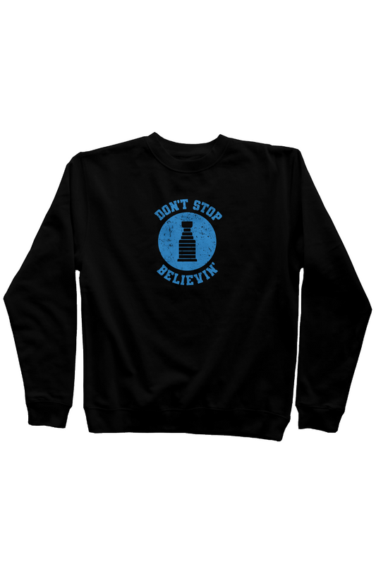 Don't Stop Believin' Rinkside Crewneck Sweatshirt Black | Barn Garb Hockey Threads