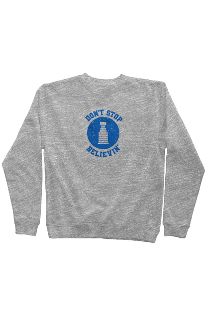 Don't Stop Believin' Rinkside Crewneck Sweatshirt Grey | Barn Garb Hockey Threads