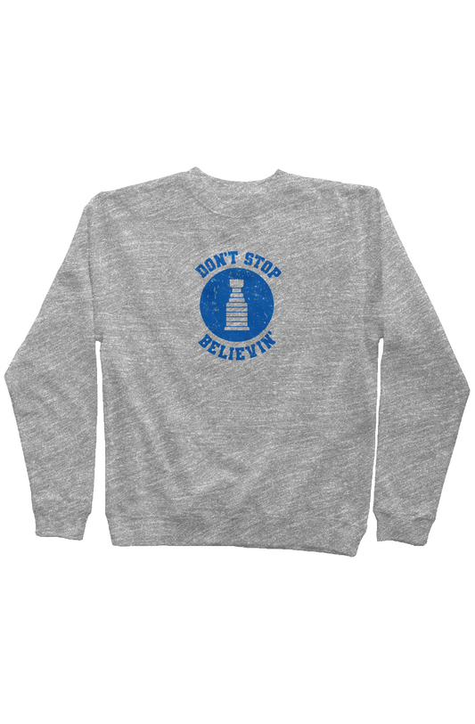 Don't Stop Believin' Rinkside Crewneck Sweatshirt Grey | Barn Garb Hockey Threads