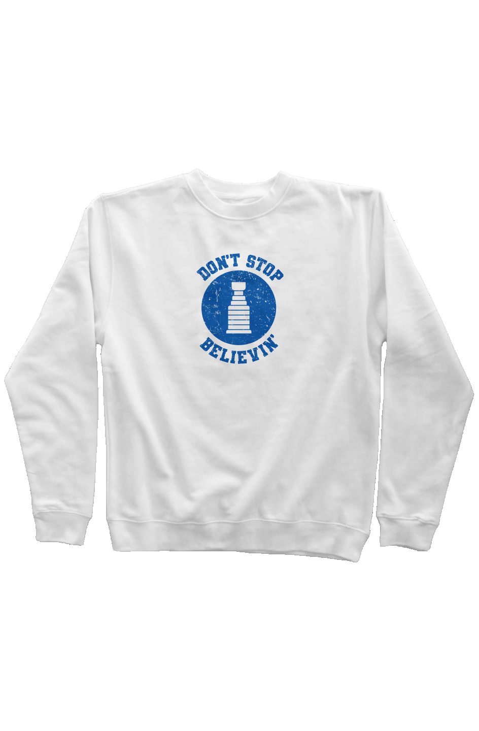 Don't Stop Believin' Rinkside Crewneck Sweatshirt White Barn Garb Hockey Threads