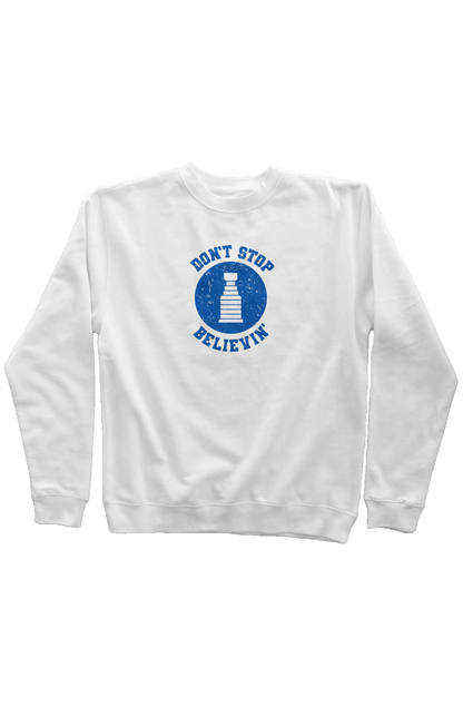 Don't Stop Believin' Rinkside Crewneck Sweatshirt White Barn Garb Hockey Threads